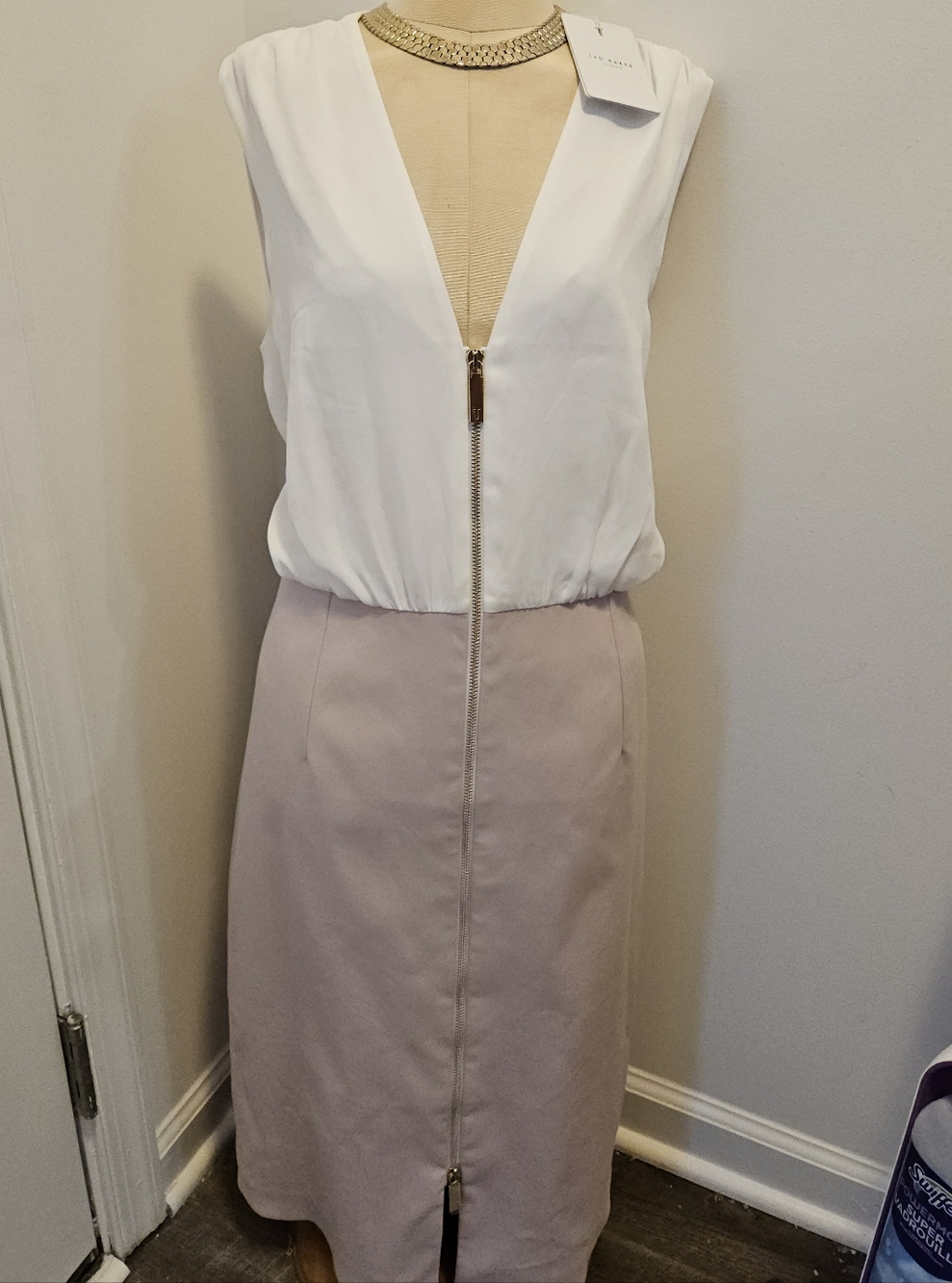 Ted Baker White And Pink Chiffon And Crepe Dress